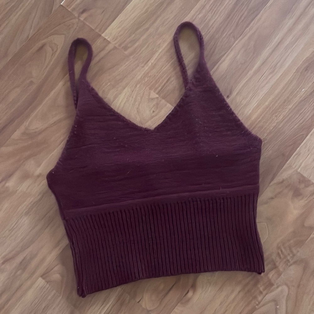 Burgundy sweater crop top cami in burgundy